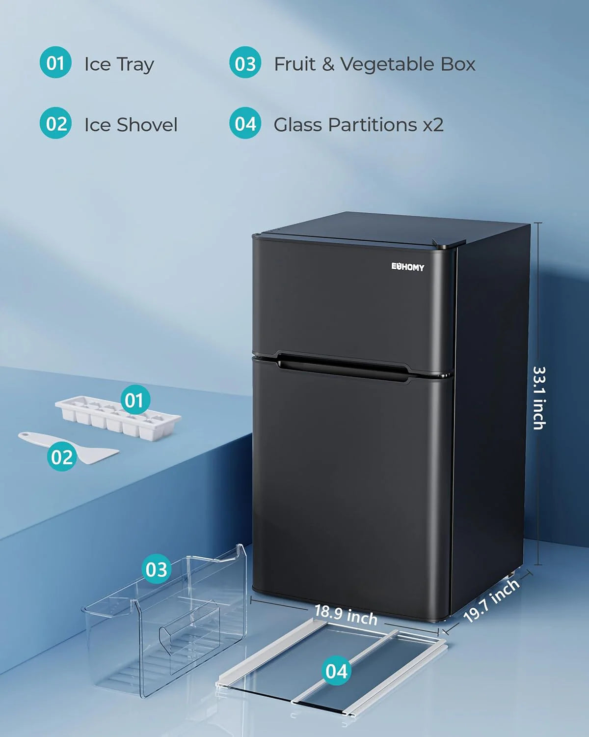 3.2 Cu.Ft Mini Fridge with Freezer – 2-Door Compact Refrigerator for Bedroom, Dorm, Office or Apartment, Silver